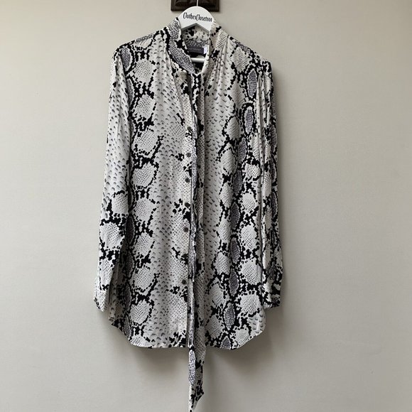 Mint Velvet Tops - 008 - Mint Velvet Blouse Size UK 12 Tie Neck Long Sleeves Snake